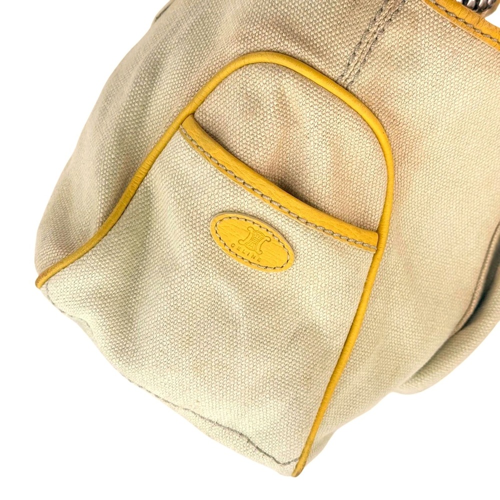 Celine Boogie Bag Beige Canvas Yellow Leather Trim Tassel Satchel Handbag - Picture 4 of 11